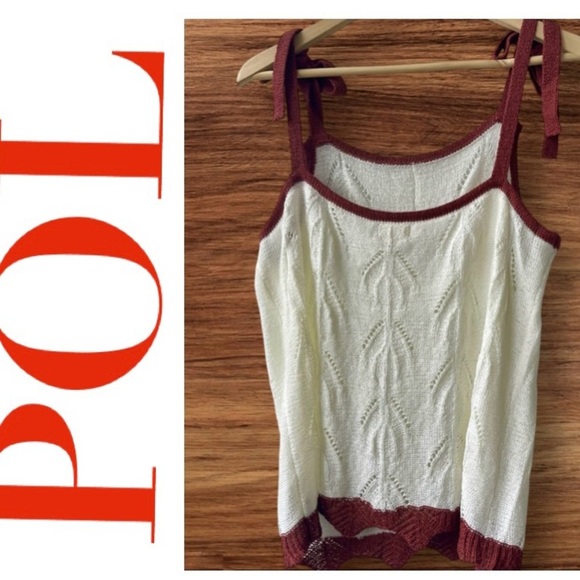 POL SLEEVELESS KNIT CREME AND BURGUNDY CAMI TOP SIZE SMALL NWOT - Picture 3 of 10